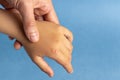 Common wart on the finger of a childÃ¢â¬â¢s hand Royalty Free Stock Photo